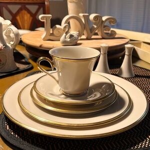3 sets(15pcs) LENOX ETERNAL dimension Collection. Cream & wide 22k gold rim.